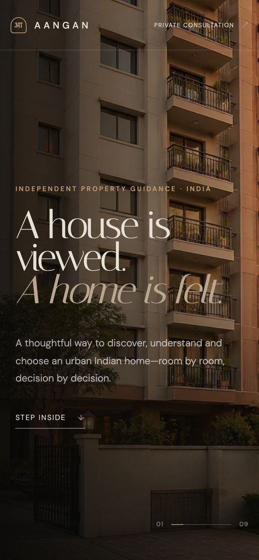 Aangan Advisory hero on a phone-sized screen