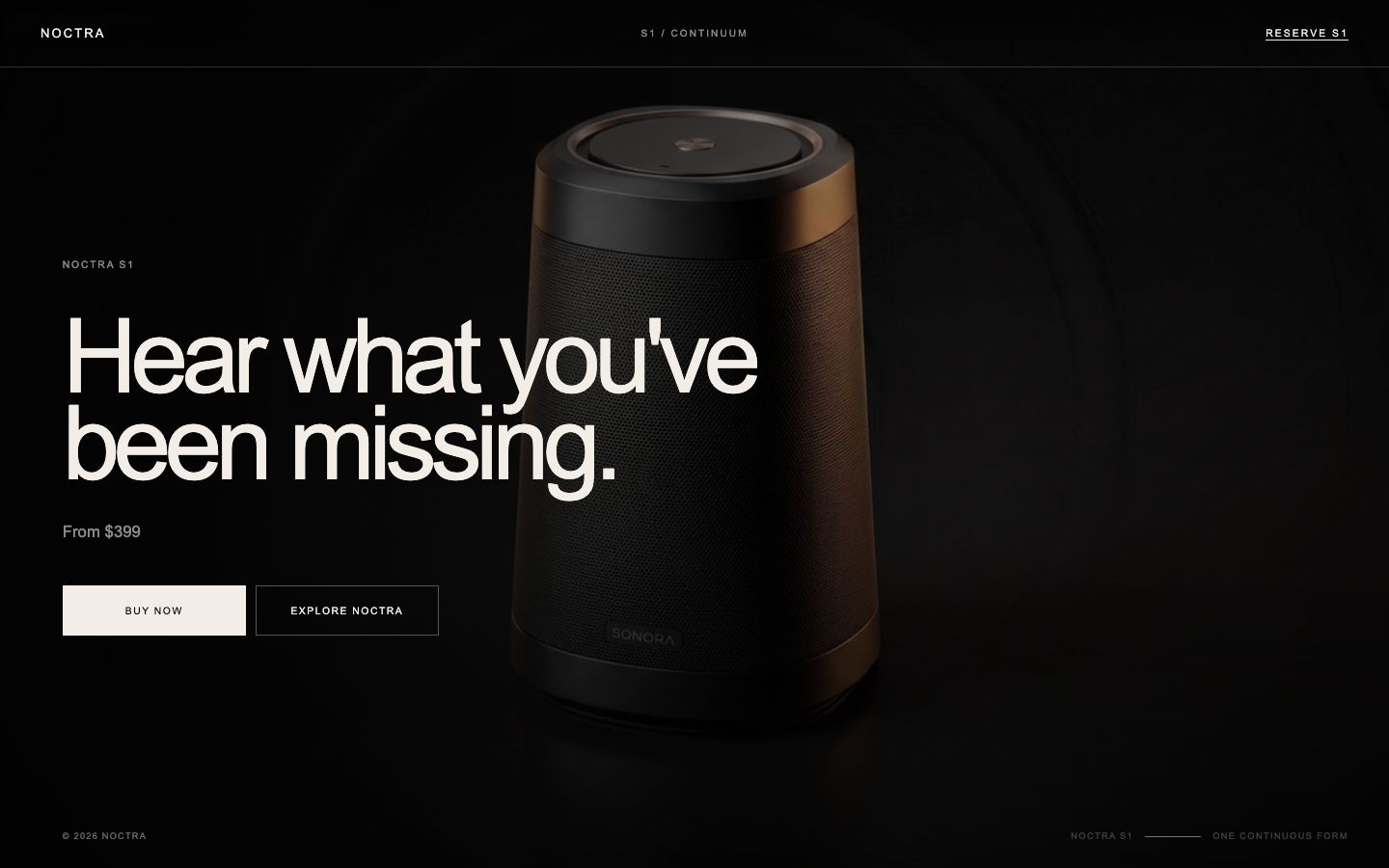 Noctra S1 closing section 'Hear what you've been missing' with price and reservation buttons