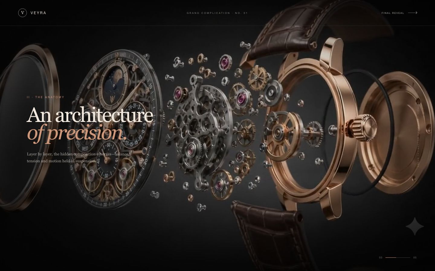 Veyra chapter two 'An architecture of precision' with the full movement exploded into components
