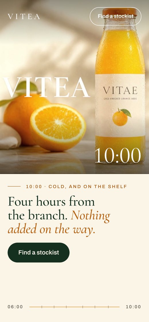 VITEA closing section on a phone, with the bottle and the film's title both in frame